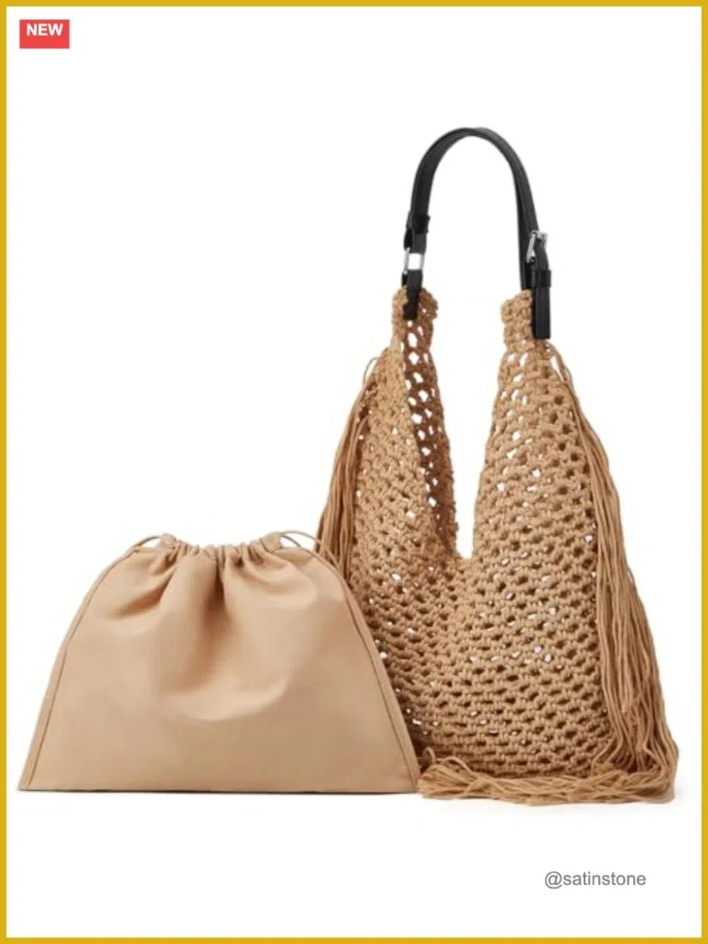 Crochet Fringe Hollow Woven Hobo Shoulder Bag Tote